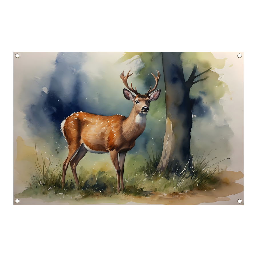 Statig Hert in Kleurrijk Boslicht tuinposter