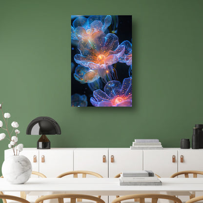 Digitale Kunst: Bloemen met Kosmische Gloed canvas