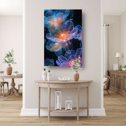 Digitale Kunst: Bloemen met Kosmische Gloed canvas