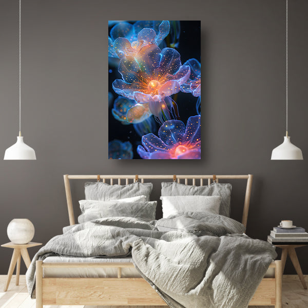 Digitale Kunst: Bloemen met Kosmische Gloed canvas