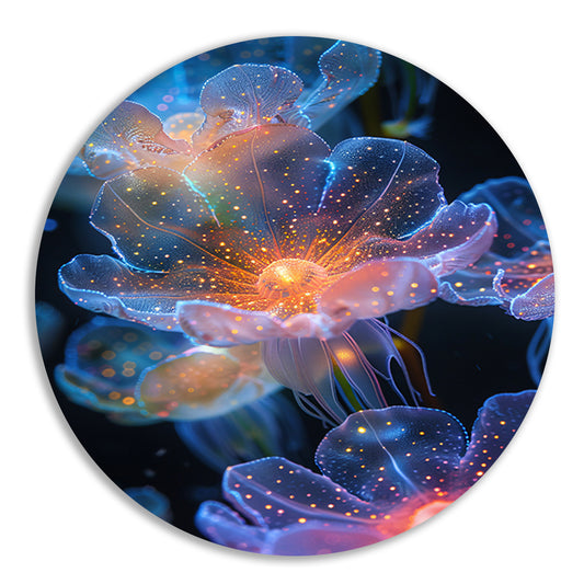 Digitale Kunst: Bloemen met Kosmische Gloed aluminium muurcirkel
