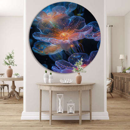 Digitale Kunst: Bloemen met Kosmische Gloed aluminium muurcirkel