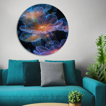 Digitale Kunst: Bloemen met Kosmische Gloed aluminium muurcirkel