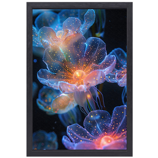 Digitale Kunst: Bloemen met Kosmische Gloed canvas met baklijst