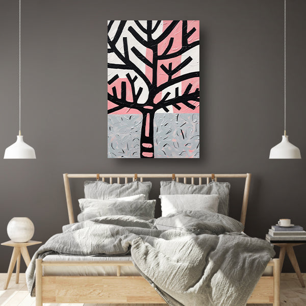 Abstracte boom met roze en zwarte accenten canvas