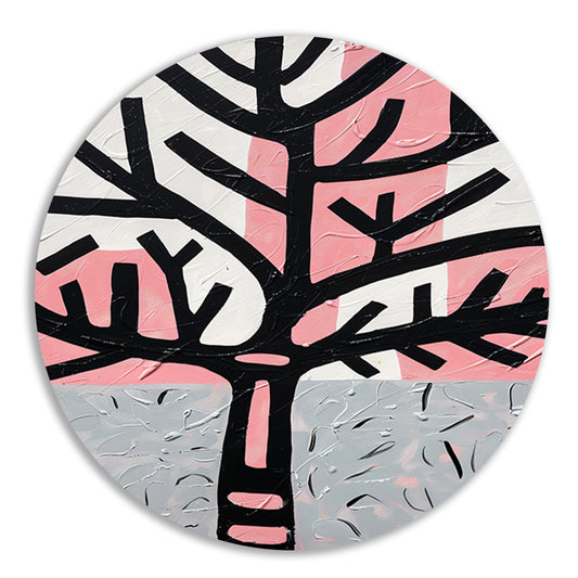 Abstracte boom met roze en zwarte accenten aluminium muurcirkel