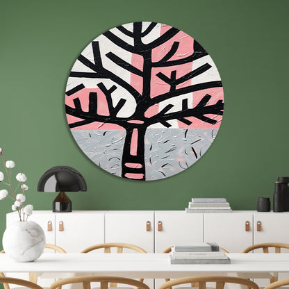 Abstracte boom met roze en zwarte accenten aluminium muurcirkel