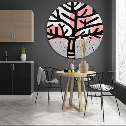 Abstracte boom met roze en zwarte accenten aluminium muurcirkel