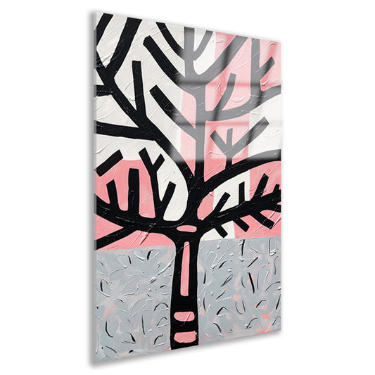 Abstracte boom met roze en zwarte accenten acrylglas