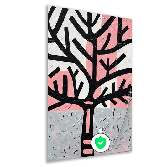Abstracte boom met roze en zwarte accenten poster