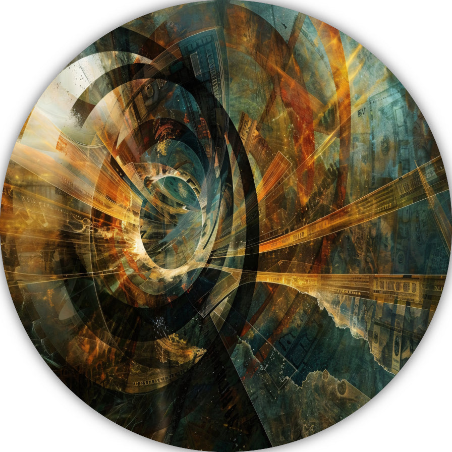 Abstracte geldstroom aluminium muurcirkel