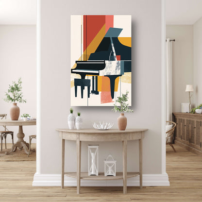 Abstract piano in primaire kleuren canvas met baklijst