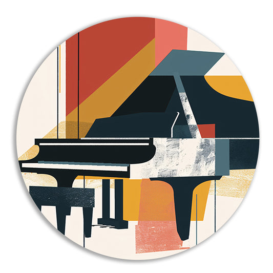 Abstract piano in primaire kleuren aluminium muurcirkel