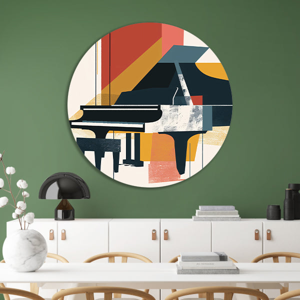 Abstract piano in primaire kleuren aluminium muurcirkel