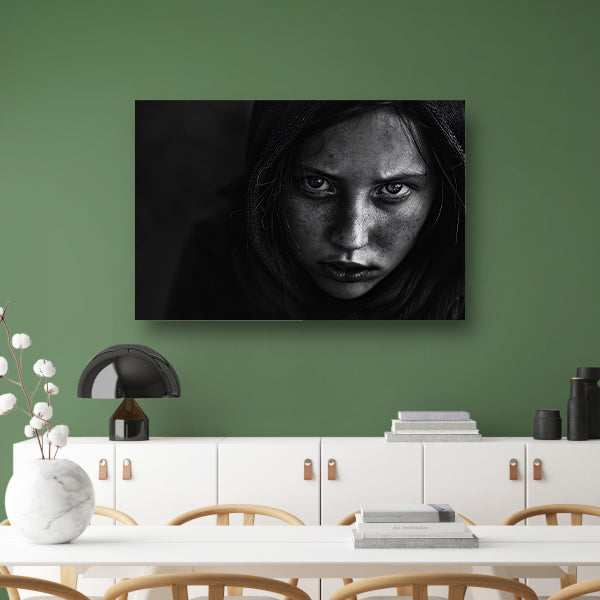 Realistisch zwart-wit portret met intense blik canvas