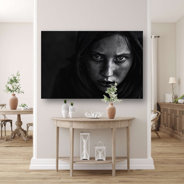 Realistisch zwart-wit portret met intense blik canvas