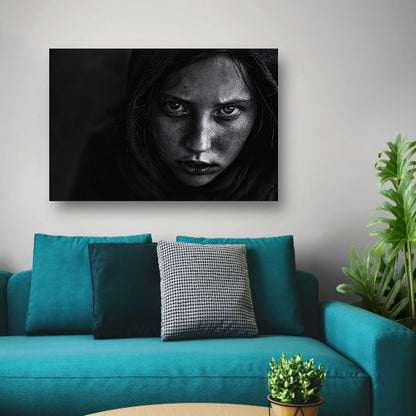 Realistisch zwart-wit portret met intense blik canvas