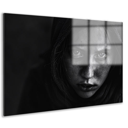 Realistisch zwart-wit portret met intense blik acrylglas