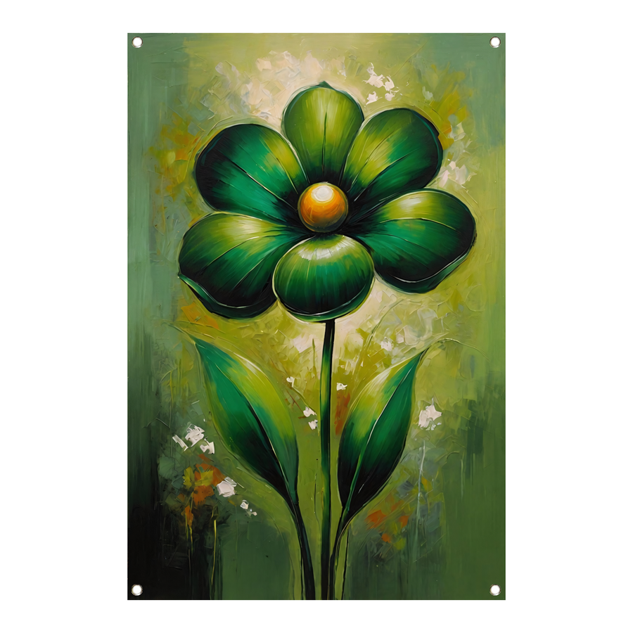 Groene Abstracte Bloem met Dynamische Bladeren tuinposter