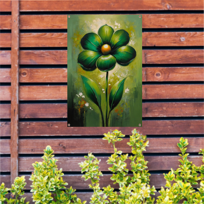 Groene Abstracte Bloem met Dynamische Bladeren tuinposter