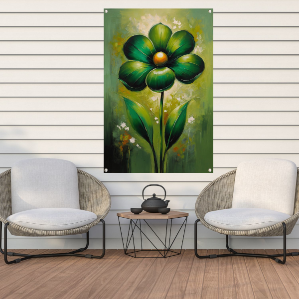 Groene Abstracte Bloem met Dynamische Bladeren tuinposter