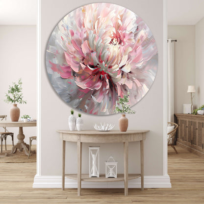 Abstract schilderij van een chrysant bloem aluminium muurcirkel