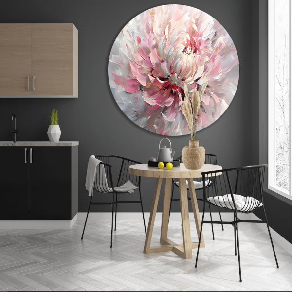 Abstract schilderij van een chrysant bloem aluminium muurcirkel