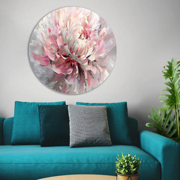 Abstract schilderij van een chrysant bloem aluminium muurcirkel