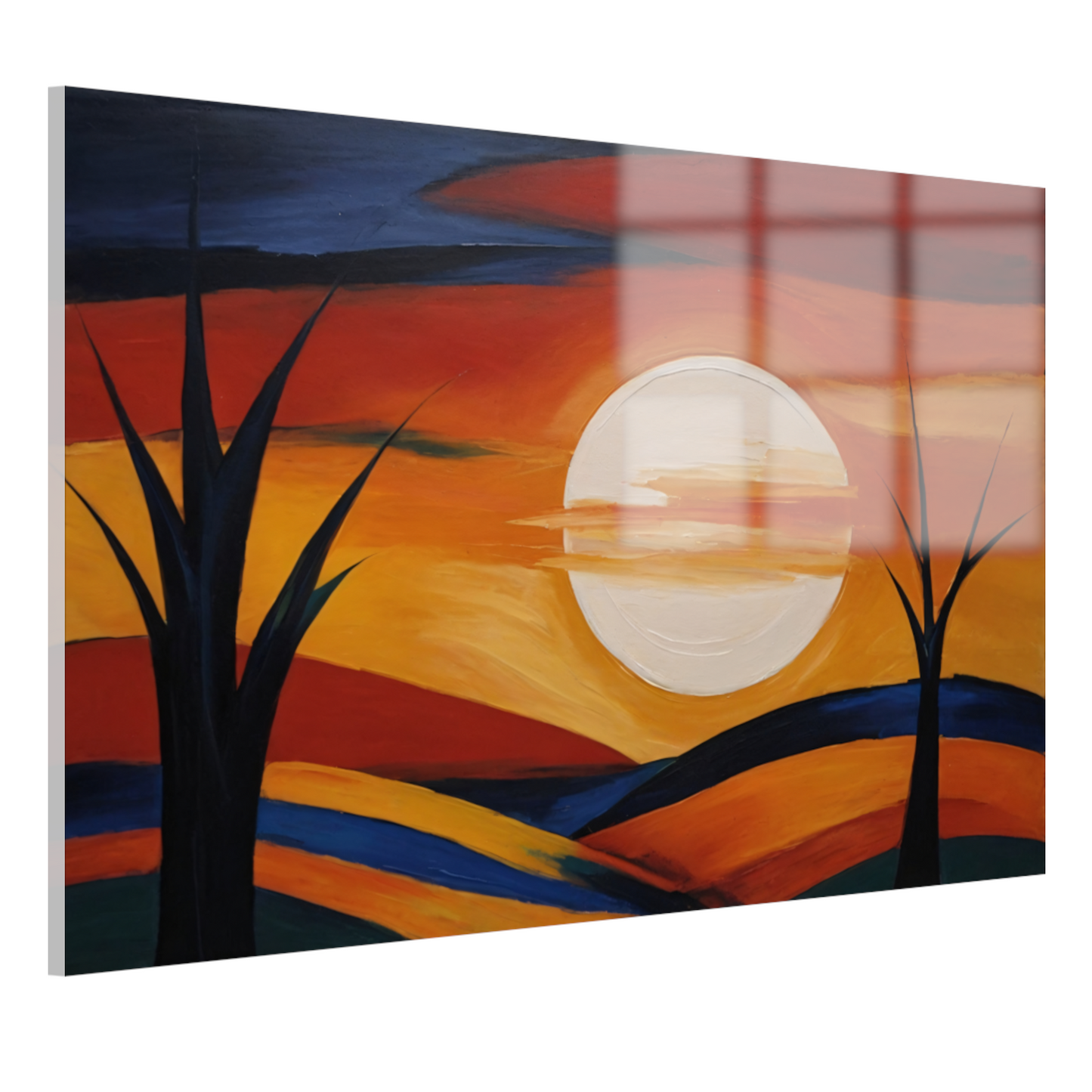 Abstracte Interpretatie van Zonsondergang en Bomen acrylglas