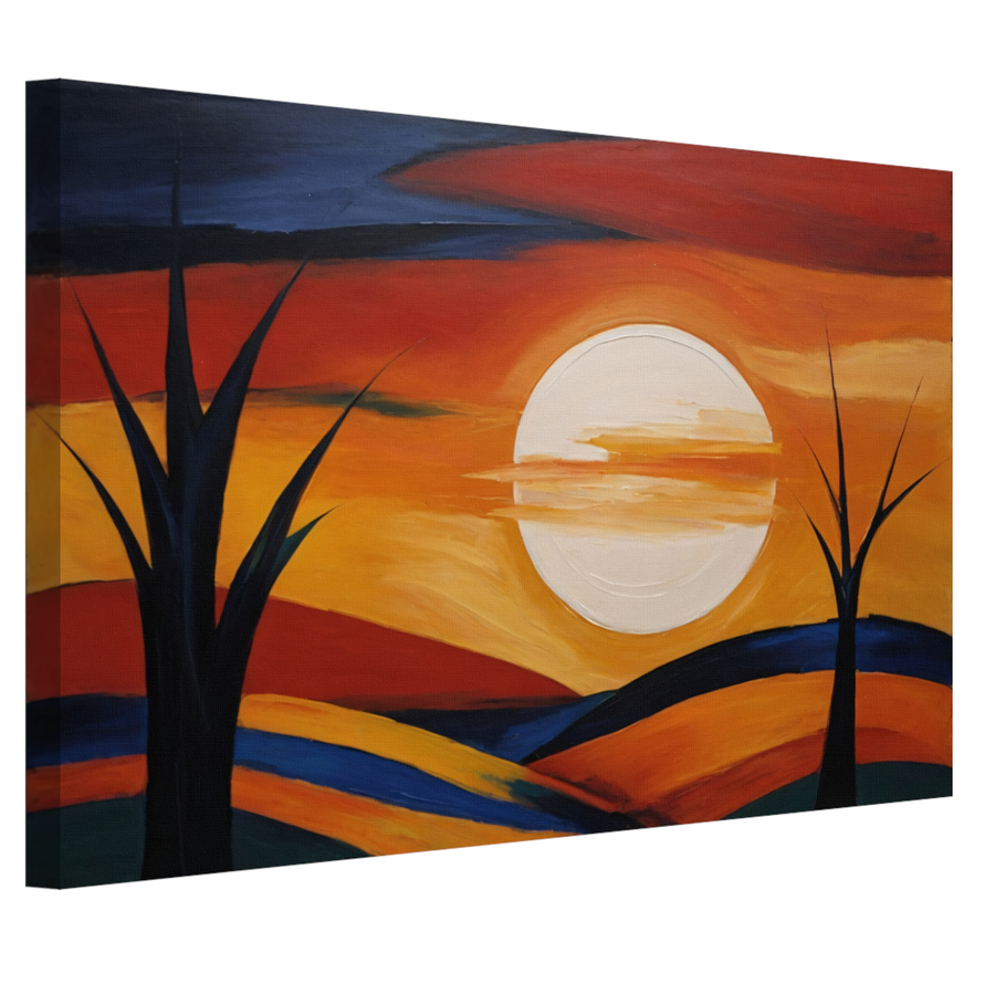 Abstracte Interpretatie van Zonsondergang en Bomen canvas