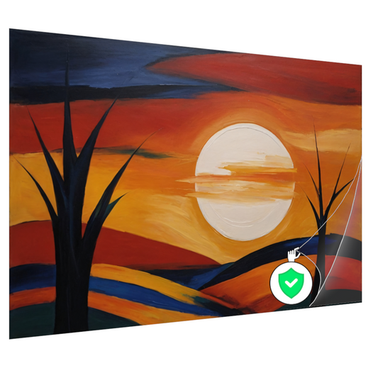 Abstracte Interpretatie van Zonsondergang en Bomen poster