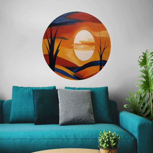 Abstracte Interpretatie van Zonsondergang en Bomen aluminium muurcirkel