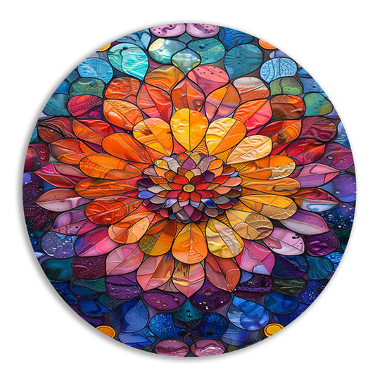 Abstract bloemenpracht in levendige kleuren aluminium muurcirkel