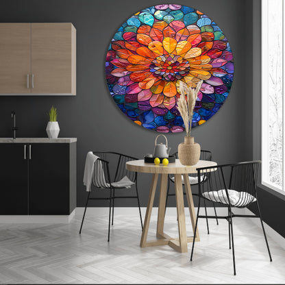 Abstract bloemenpracht in levendige kleuren aluminium muurcirkel