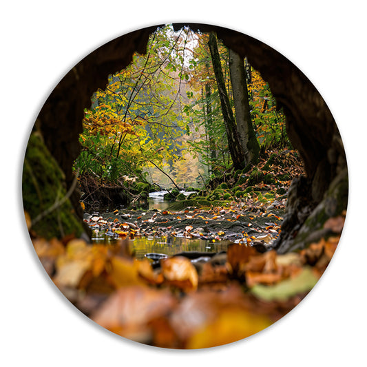 Herfstlandschap met rivier en bomen aluminium muurcirkel