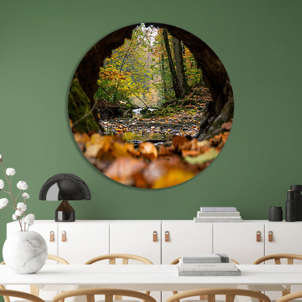 Herfstlandschap met rivier en bomen aluminium muurcirkel