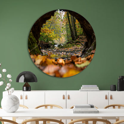 Herfstlandschap met rivier en bomen aluminium muurcirkel
