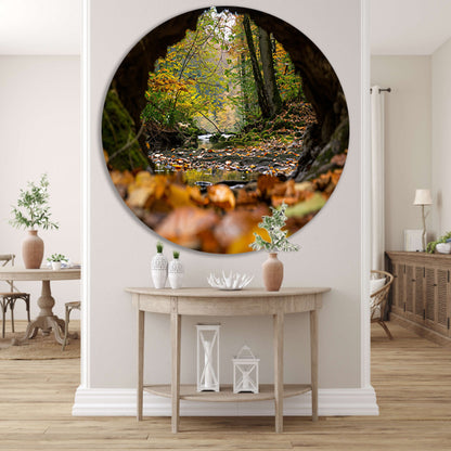 Herfstlandschap met rivier en bomen aluminium muurcirkel