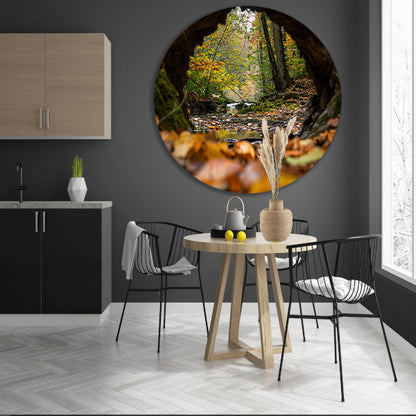 Herfstlandschap met rivier en bomen aluminium muurcirkel