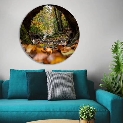 Herfstlandschap met rivier en bomen aluminium muurcirkel