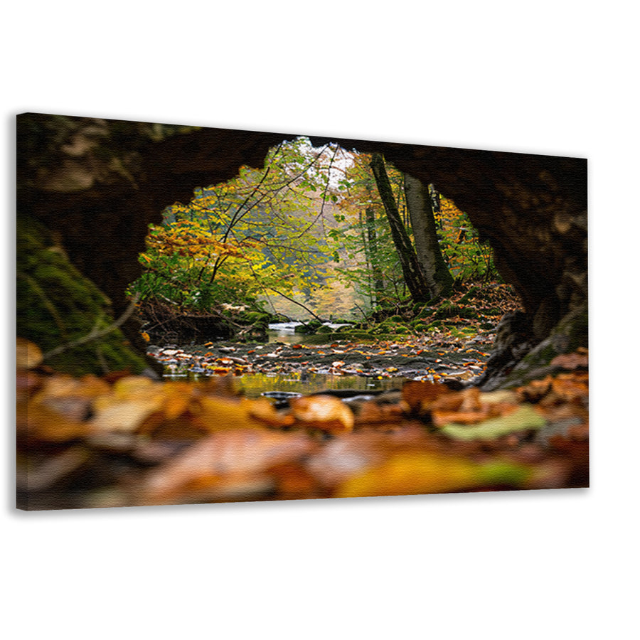 Herfstlandschap met rivier en bomen canvas
