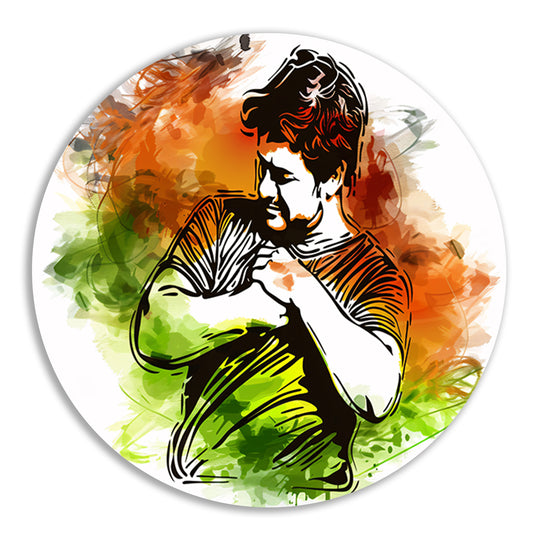 Abstracte kleurrijke lijntekening van een man forex muurcirkel