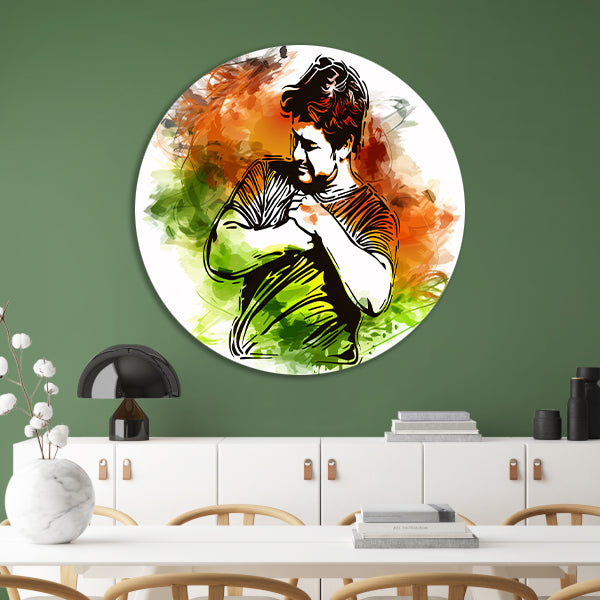 Abstracte kleurrijke lijntekening van een man forex muurcirkel