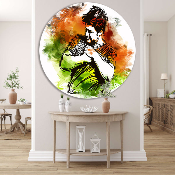 Abstracte kleurrijke lijntekening van een man forex muurcirkel