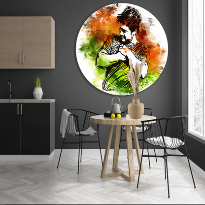 Abstracte kleurrijke lijntekening van een man aluminium muurcirkel