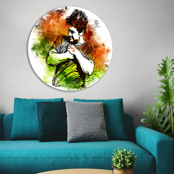 Abstracte kleurrijke lijntekening van een man forex muurcirkel