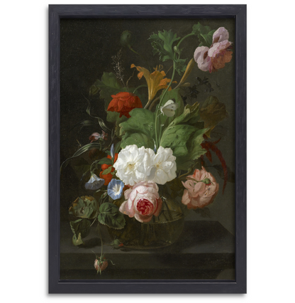 Bloemen in een glazen vaas - Rachel Ruysch canvas met baklijst