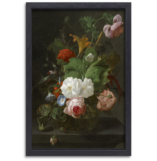Bloemen in een glazen vaas - Rachel Ruysch canvas met baklijst