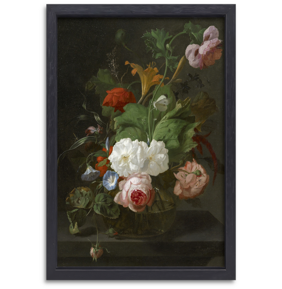 Bloemen in een glazen vaas - Rachel Ruysch canvas met baklijst