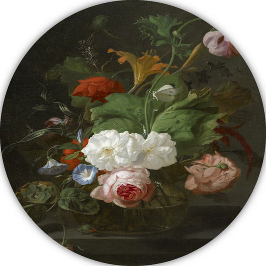 Bloemen in een glazen vaas - Rachel Ruysch aluminium muurcirkel